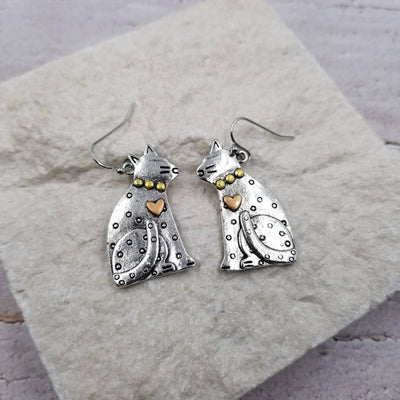 Silver Cute Cat Earrings