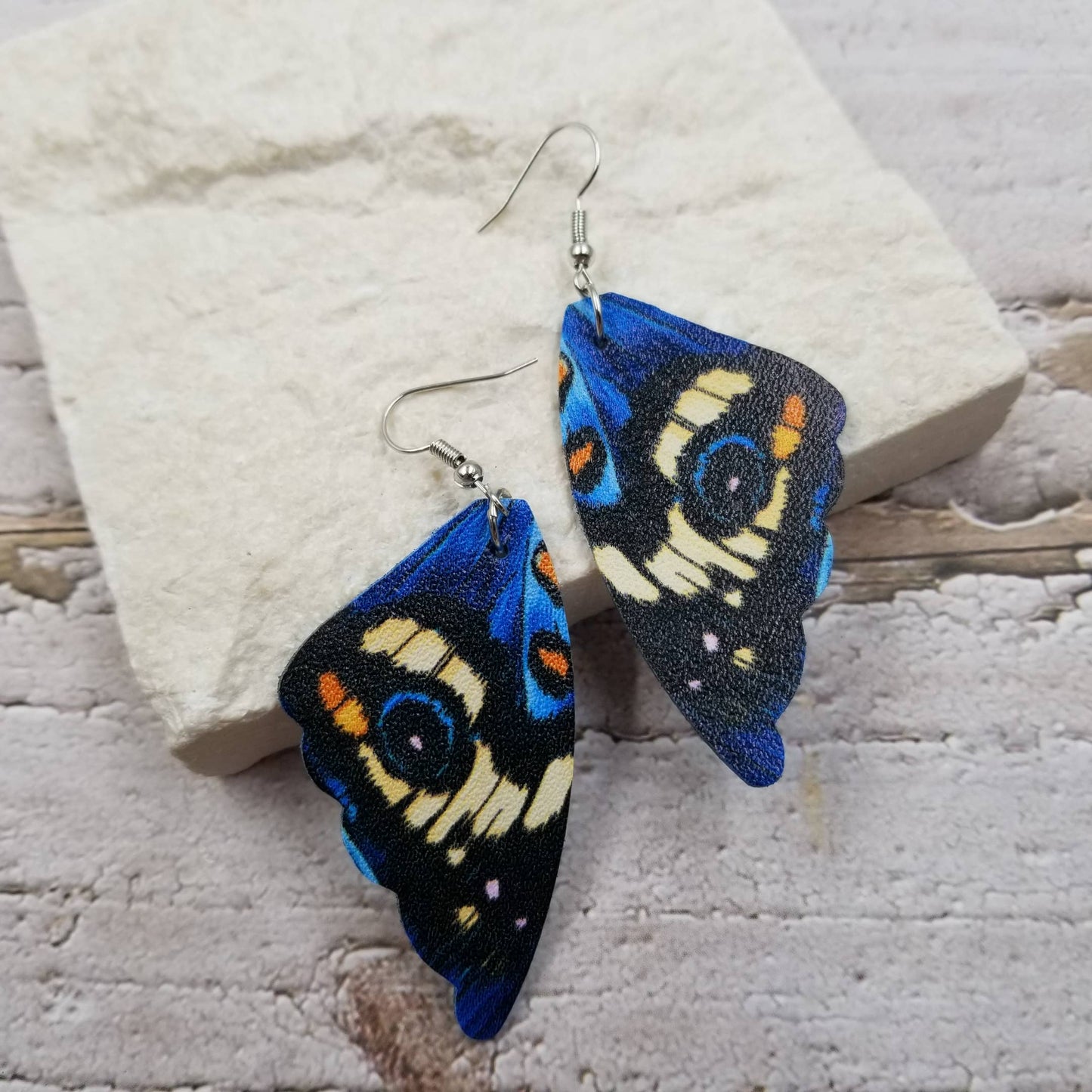 Deep Blue Butterfly Wings Leather Earrings