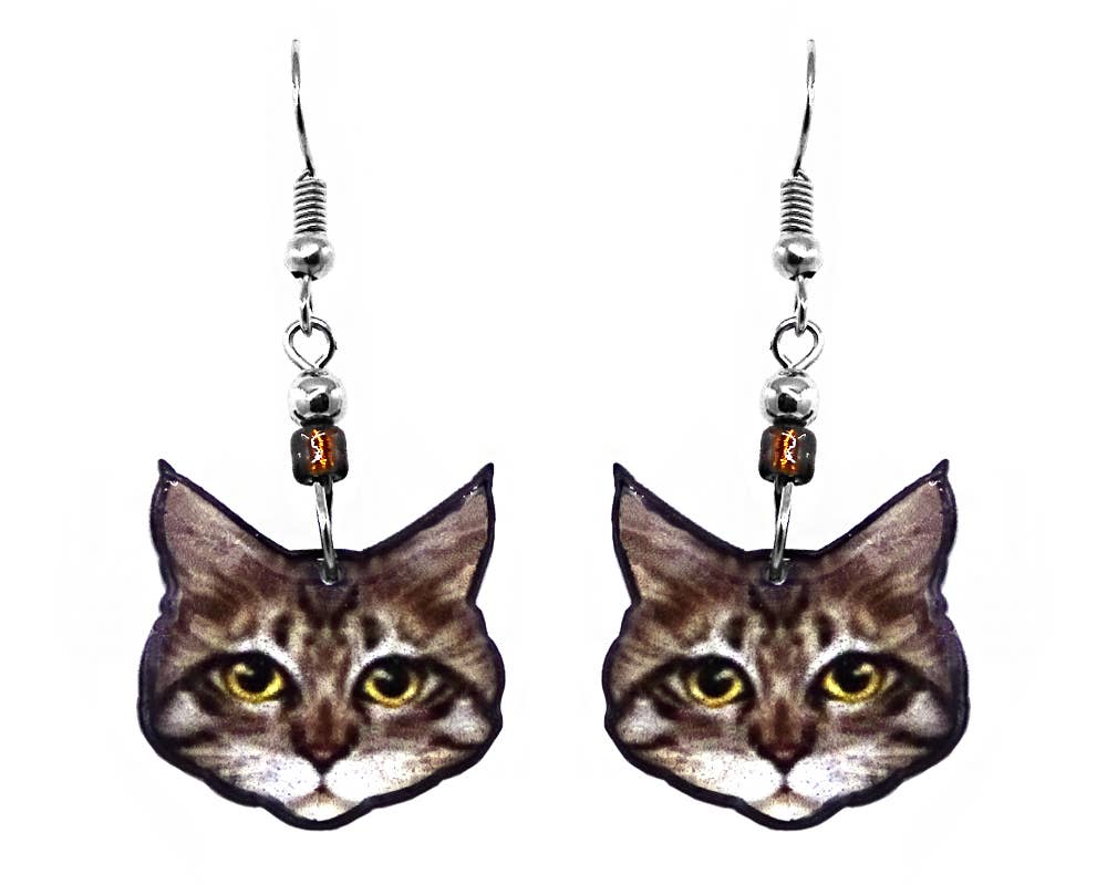 Acrylic Cat Face Pet Dangle Earrings