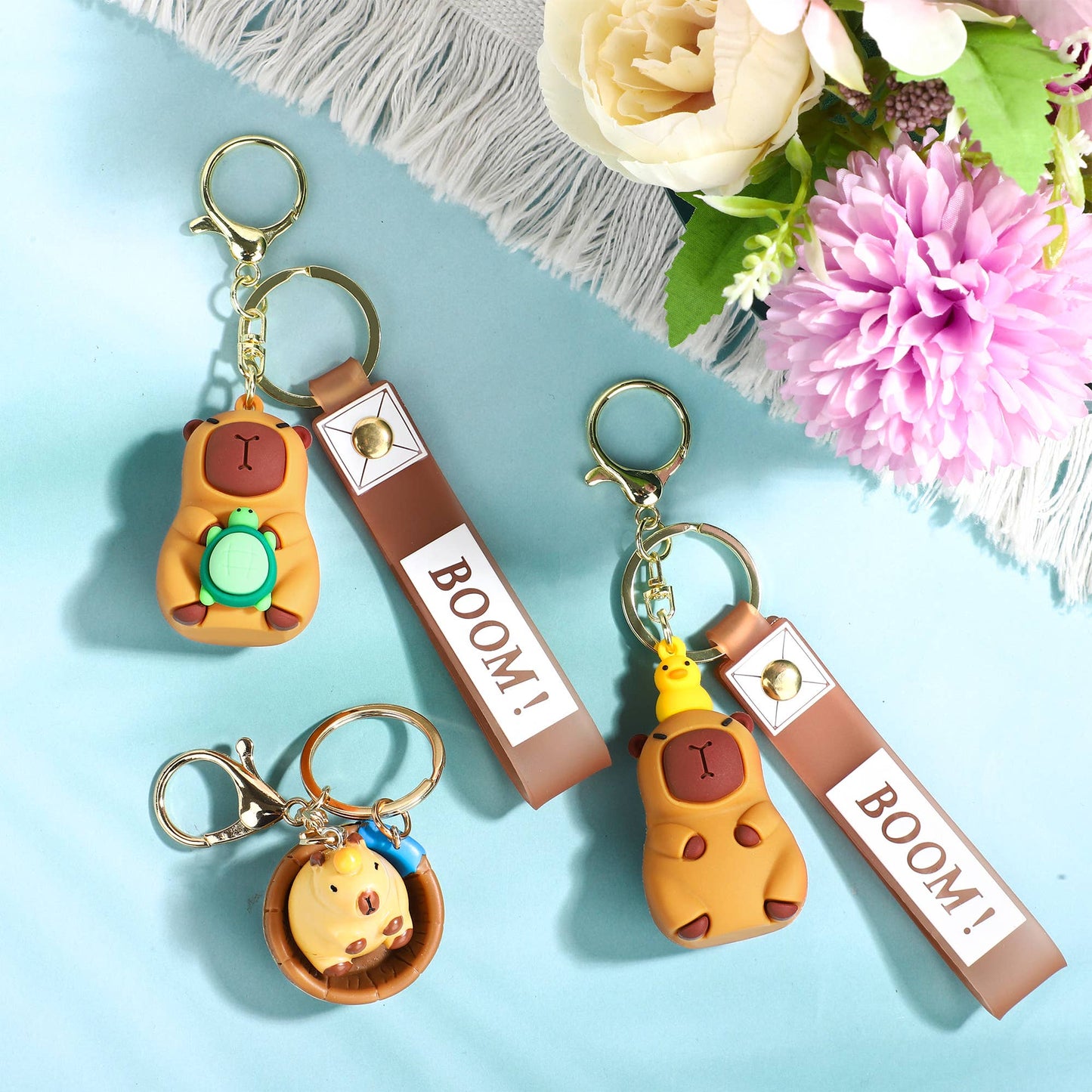 Capybara Bathtub Figurine Keychain Orange Acrylic Key Charm
