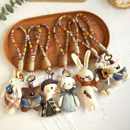 Handmade fabric cartoon keychains cute animal dolls charm