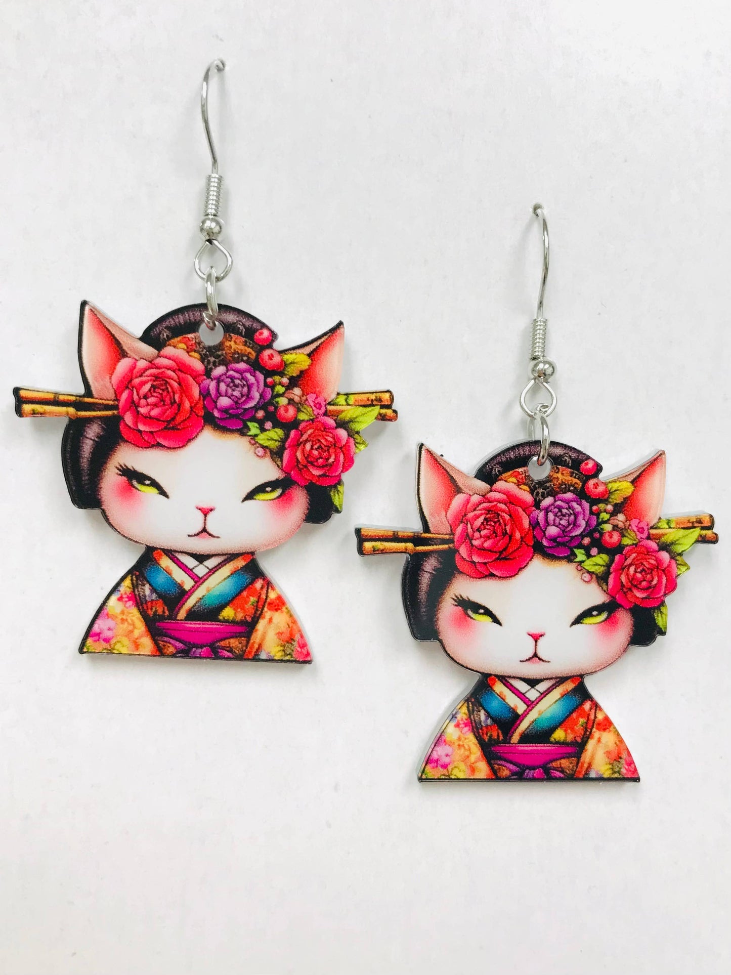 Acrylic Geisha cat Earrings
