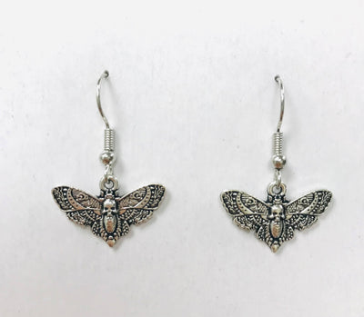 Tiny Silver Death Moth Earrings