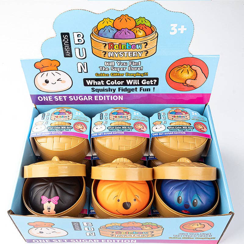 PU Squishy Dumpling Set with Steamer Box Cartoon Printed Slow Rising Stress Relief Toy