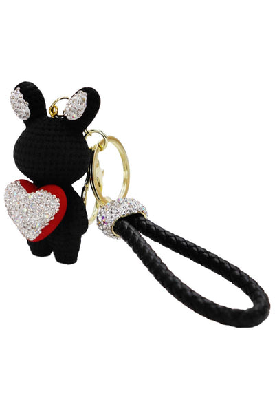 Bunny HeartBling Rhinestone Matte Diamond Quilt PU Key Chain Random Color