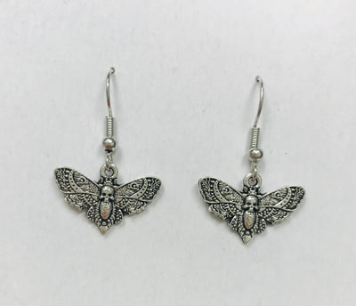 Tiny Silver Death Moth Earrings