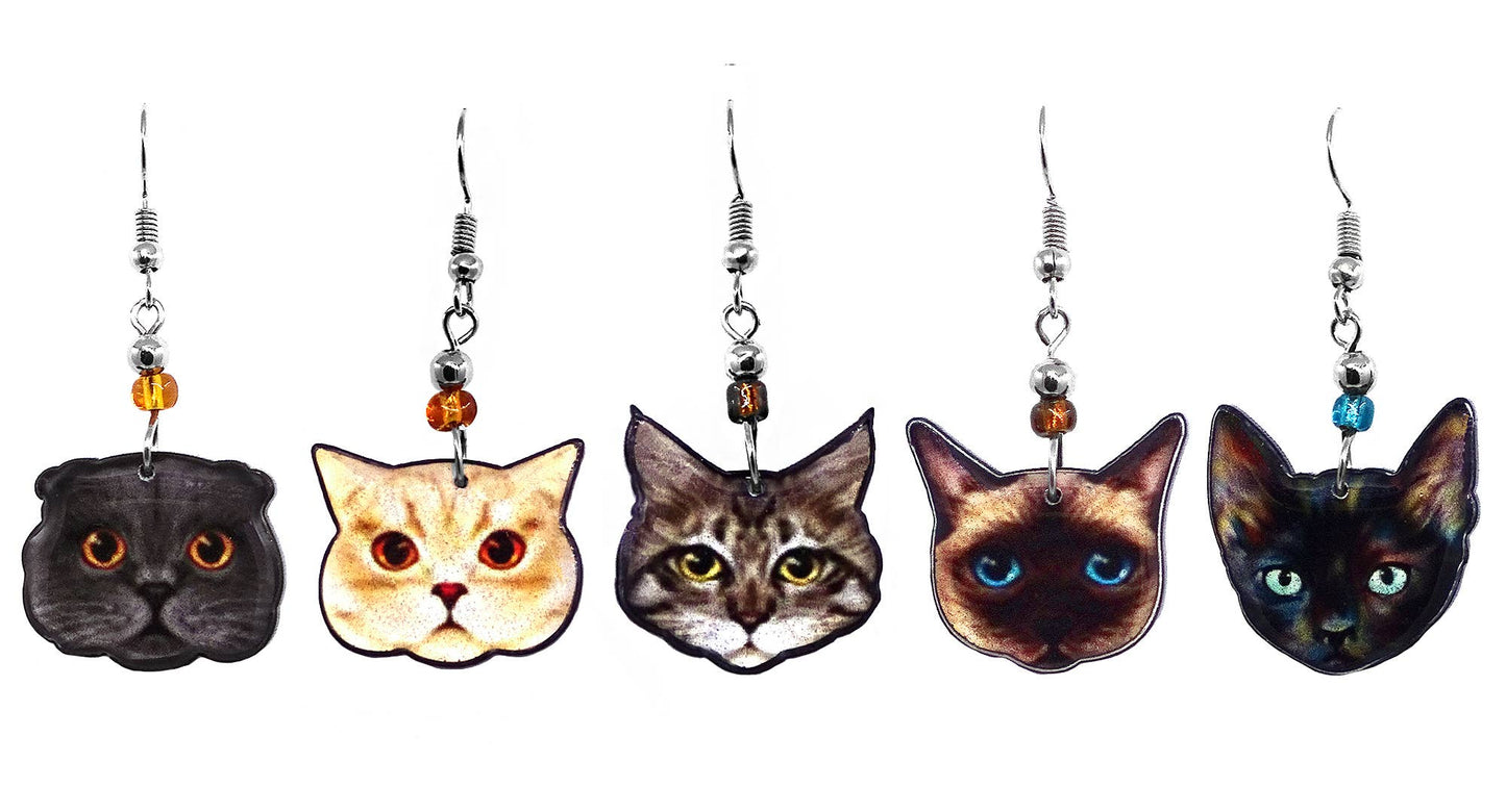 Acrylic Cat Face Pet Dangle Earrings