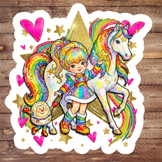 3" Vinyl Retro Rainbow Girl and Horse Cartoon Sticker