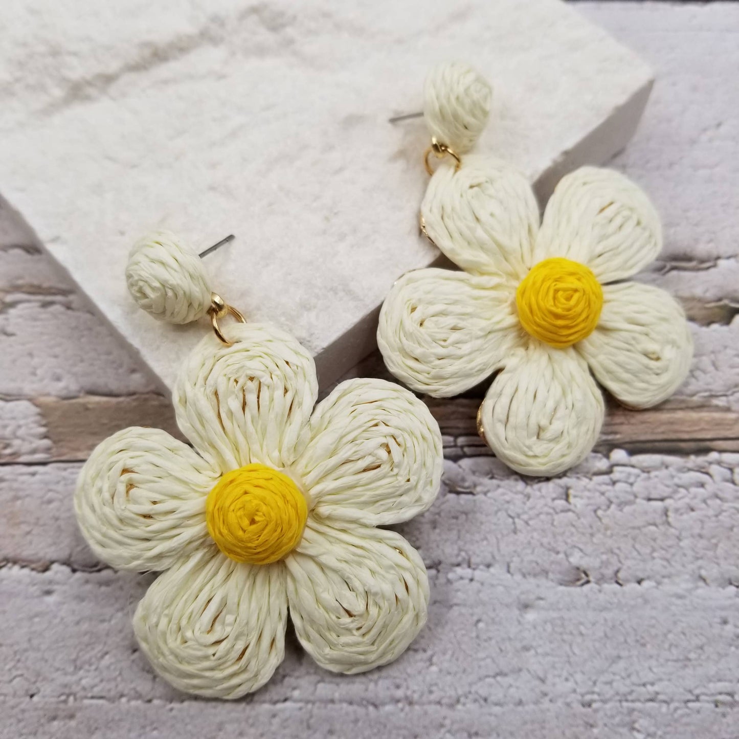 Handmade Flower Beach Rattan Pom Poms Earring