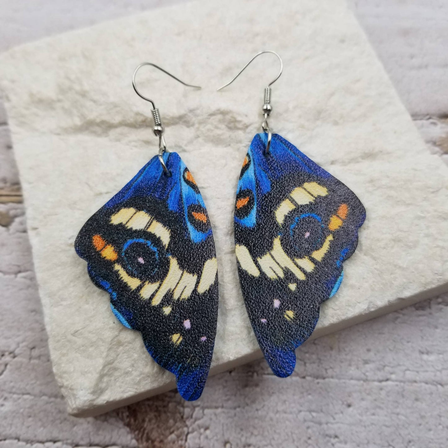 Deep Blue Butterfly Wings Leather Earrings