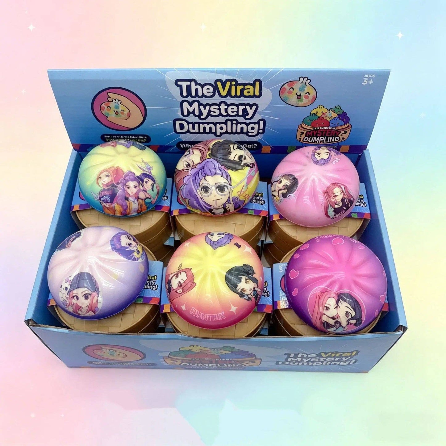 PU Squishy Dumpling Set with Steamer Box Cartoon Printed Slow Rising Stress Relief Toy
