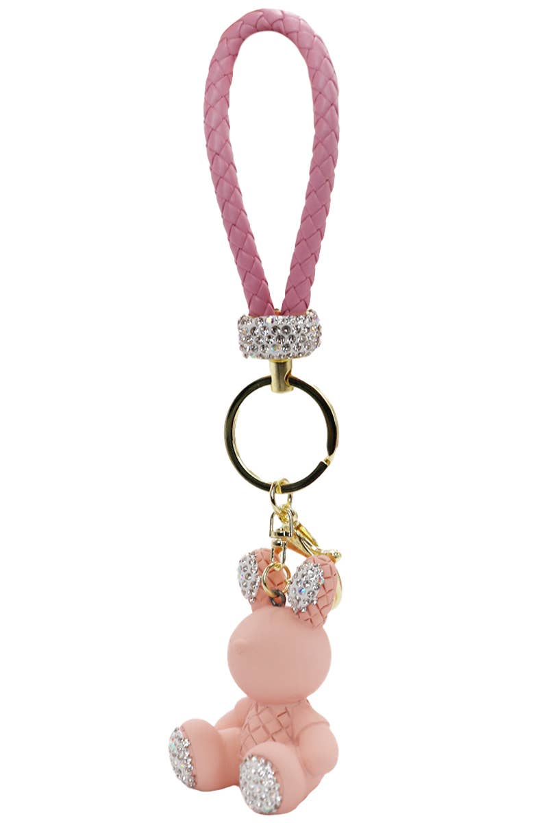 Bunny Bling Rhinestone Matte Diamond Quilt PU Key Chain