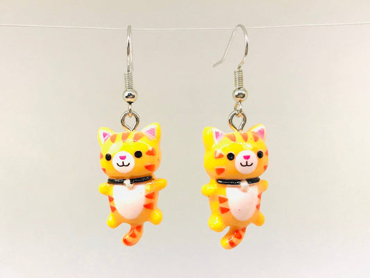 Kawaii Ginger Cat Earrings, Grey Cat earrings