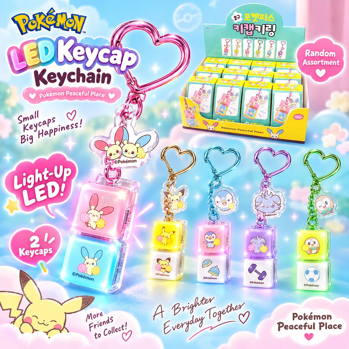 Pokémon Peaceful Place LED Keycap Keychain – 2 Keycaps