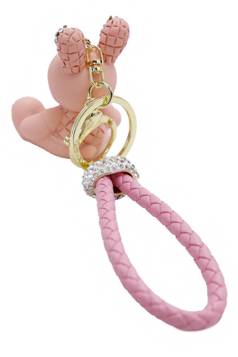 Bunny Bling Rhinestone Matte Diamond Quilt PU Key Chain