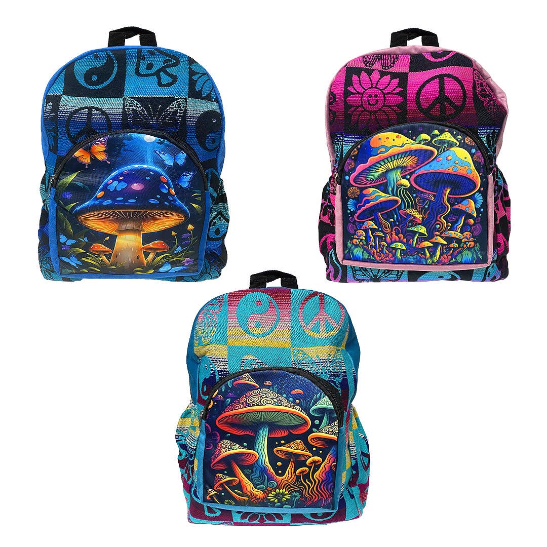 Large Mushroom Art Backpack Hippie Boho Style Ecuadorian Bag