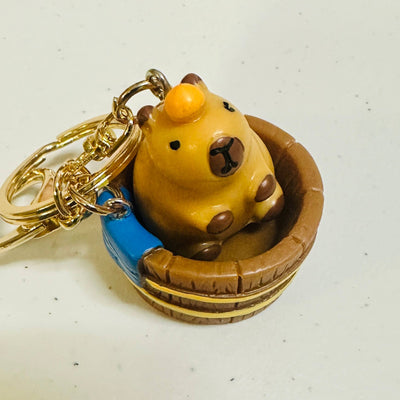 Capybara Bathtub Figurine Keychain Orange Acrylic Key Charm