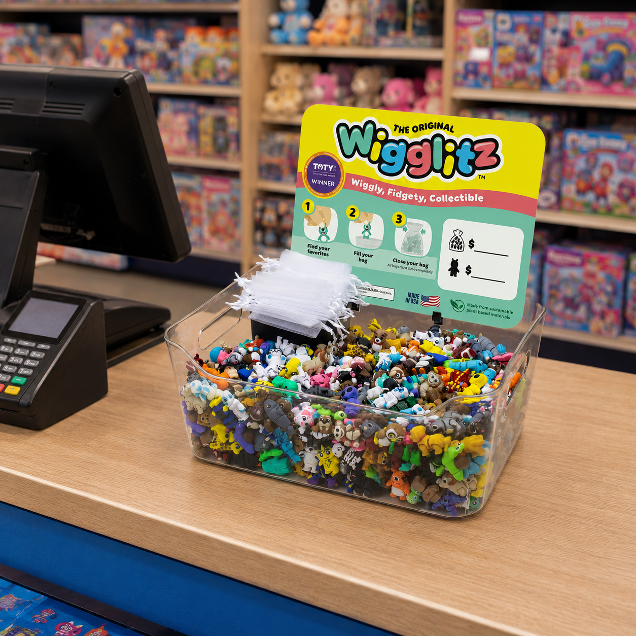 Small Wigglitz Display Bin (Assorted 3D printed figures)