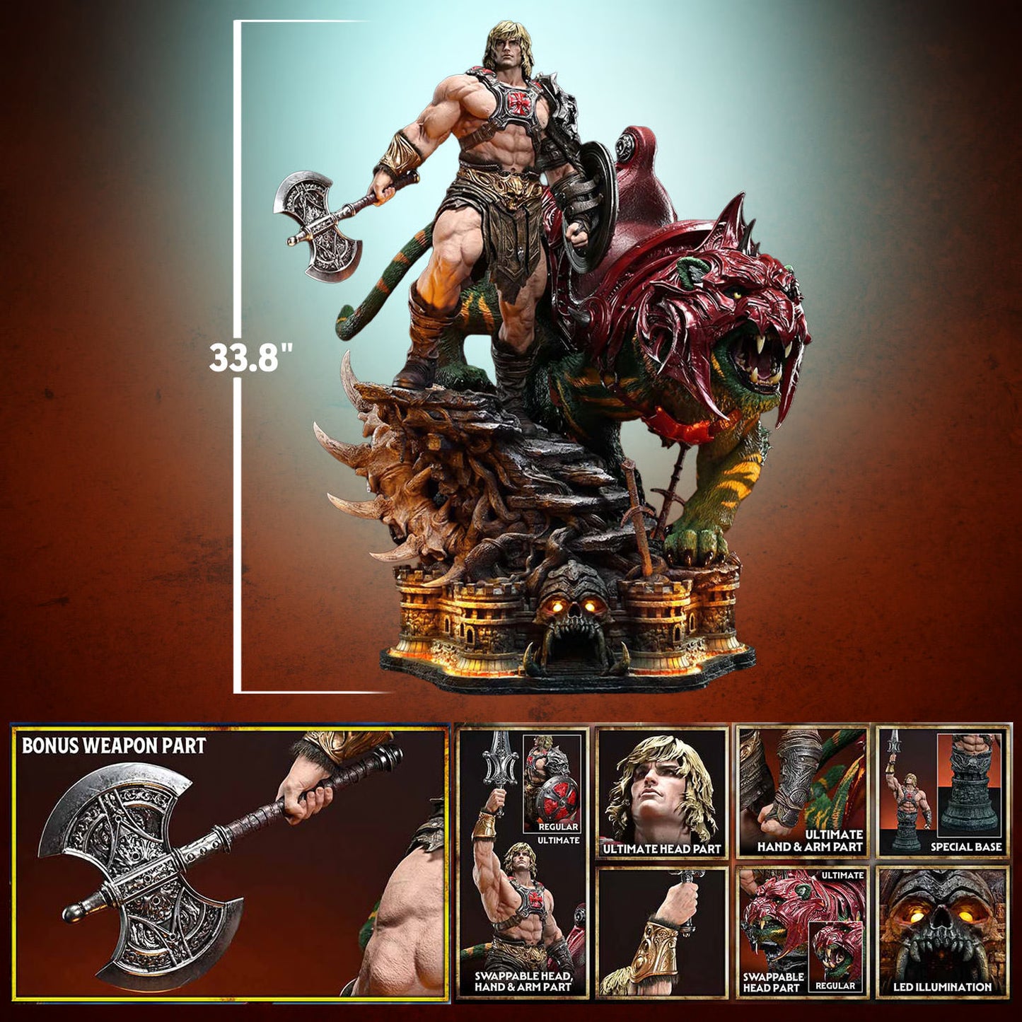 PRE-ORDER Master of the Universe Prime 1 Studio He-Man & Battle Cat Ultimate Bonus Version Statue