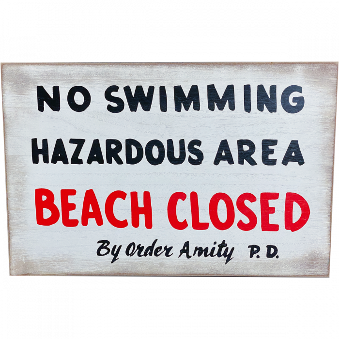 Jaws "No Swimming Hazardous Area Beach Closed" Replica Wooden Sign