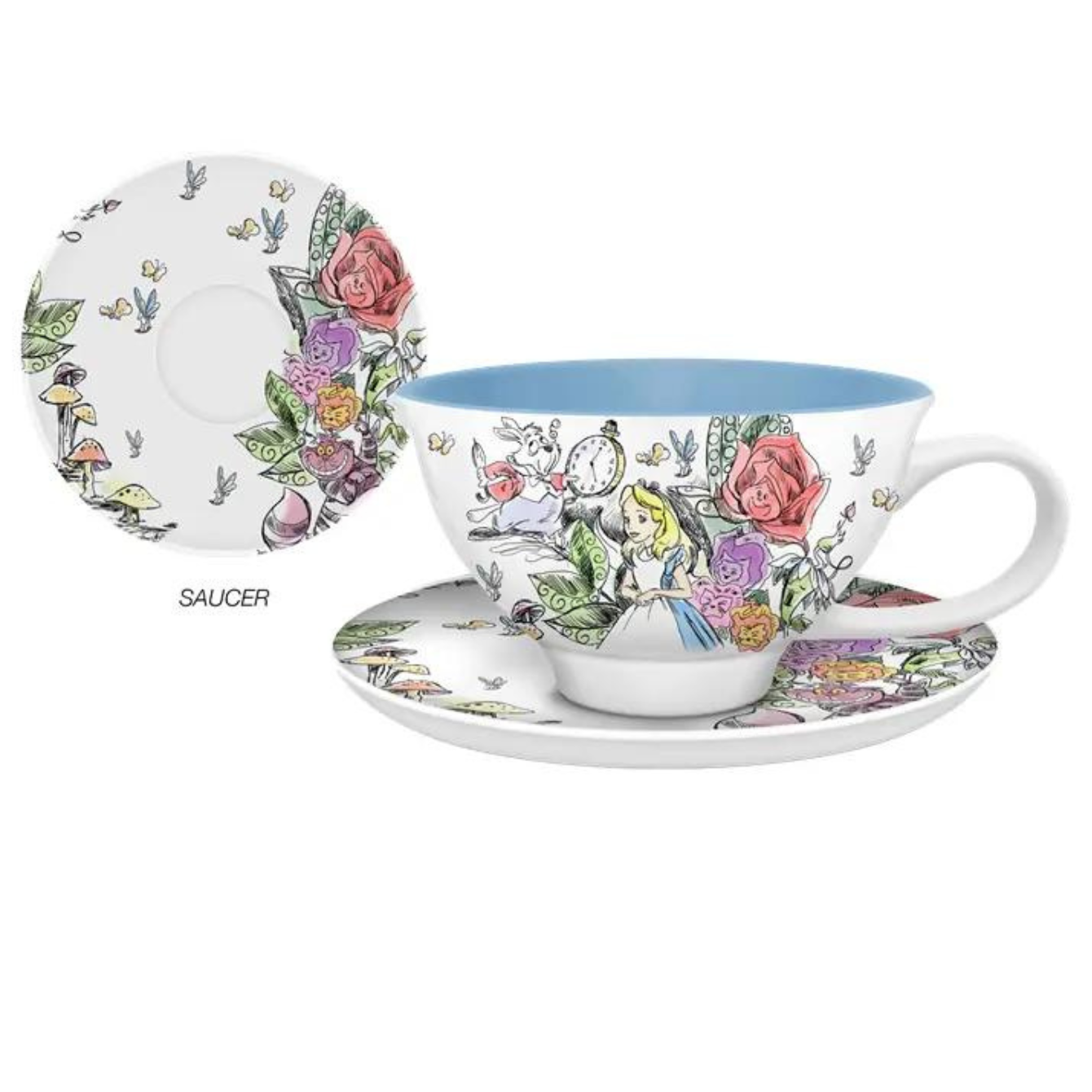 Alice Sketch Scene 12oz Ceramic Teacup and Saucer