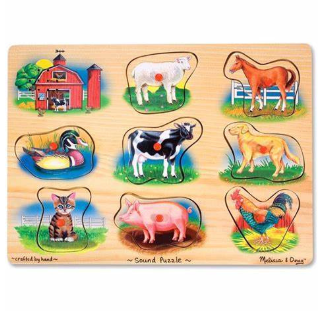 Melissa & Doug Farm Sound Puzzle - Wooden Peg Puzzle With Sound Effects (8 pcs)