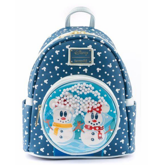 CLEARANCE DISNEY SNOWMAN MINNIE MICKEY SNOW GLOBE MINI BACKPACK LOUNGEFLY