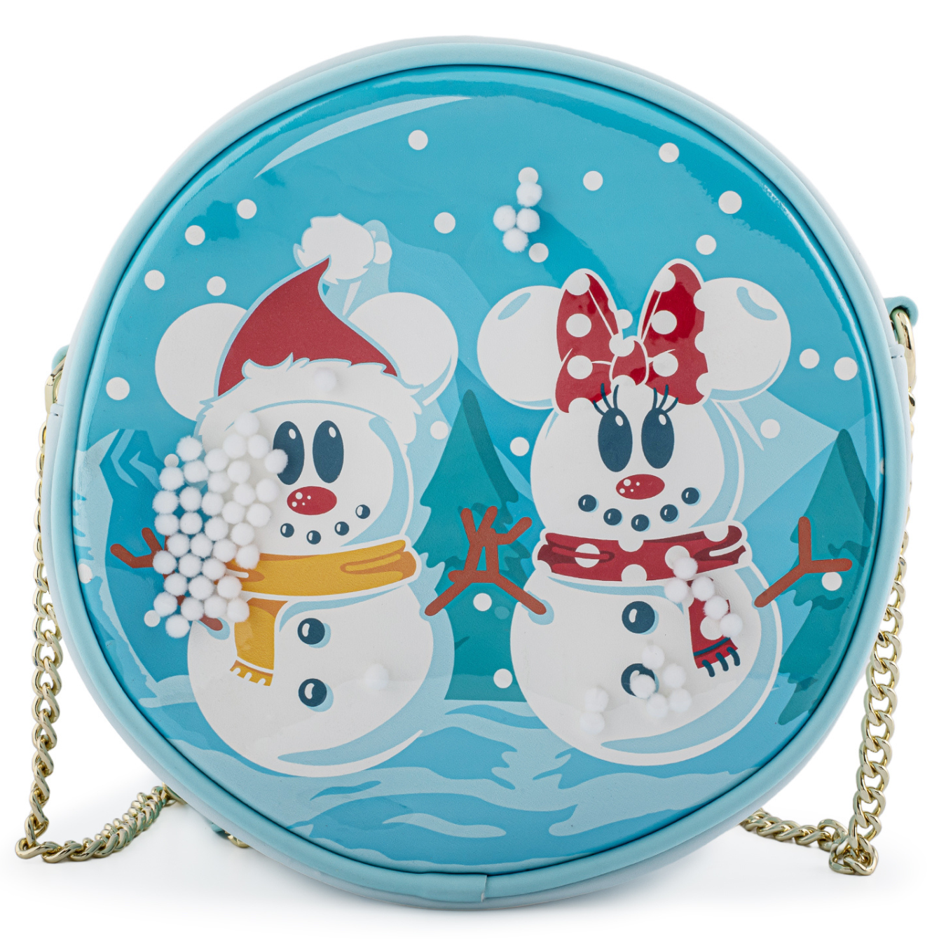 DISNEY SNOWMAN MICKEY MINNIE SNOW GLOBE CROSSBODY BAG LOUNGEFLY