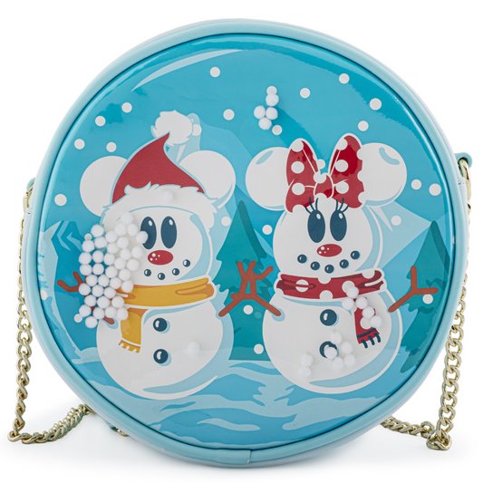 CLEARANCE DISNEY SNOWMAN MICKEY MINNIE SNOW GLOBE CROSSBODY BAG LOUNGEFLY