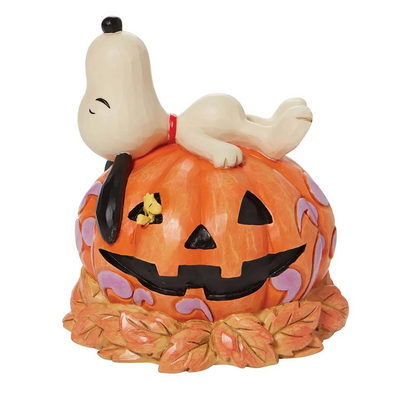 Snoopy Laying on Top of Carved Pumpkin