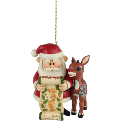 Rudolph & Santa with List Ornament